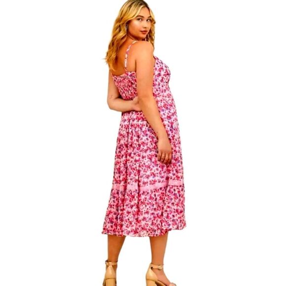 TORRID Plus Size Maxi Chiffon Lurex Baby Rose's Tiered Pink Dress - Picture 13 of 16